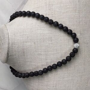Black Lava Rock/Swarovski Crystal Necklace